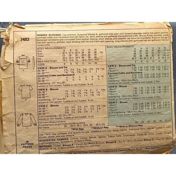 Vintage McCalls Liz Claiborne Sewing Pattern 7483 Misses Blouses Size 12 - Picture 2 of 2